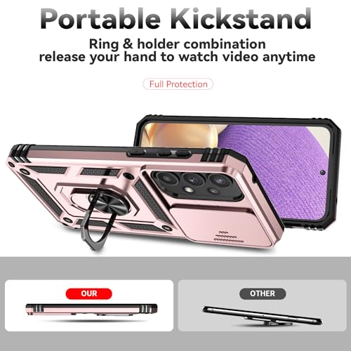 for Samsung A35 5G Case, with Screen Protectors and Camera Cover,[Military Grade] 16ft.Drop Tested Cover with Magnetic Kickstand Protective Case for Galaxy A35 5G, Rose Gold - color: Rose Gold