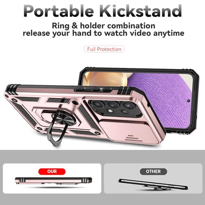 for Samsung A35 5G Case, with Screen Protectors and Camera Cover,[Military Grade] 16ft.Drop Tested Cover with Magnetic Kickstand Protective Case for Galaxy A35 5G, Rose Gold - color: Rose Gold