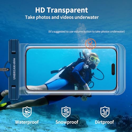 UNBREAKcable Waterproof Phone Pouch-2 Pack IPX8 Waterproof Phone Case for iPhone 16 15 14 13 12 11 Pro Max & Samsung S25 S24-Dry Bag & Travel Essentials for Beach, Pool, Kayak & Cruise-7" Black+Blue - color: Black + Blue