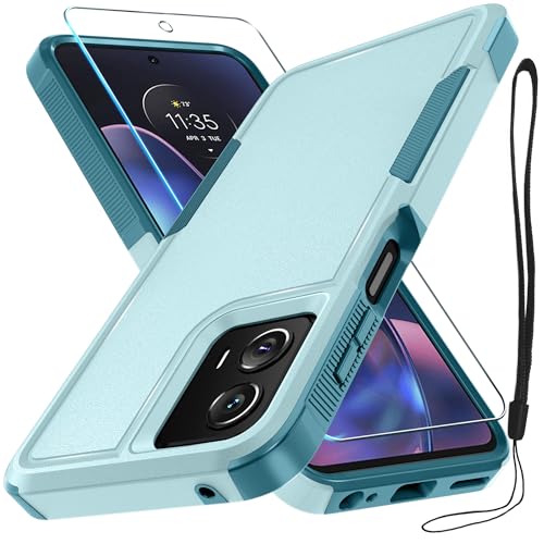 Case Compatible with Moto G 5G 2024, Full Body Heavy Duty Rugged Shockproof Protective Phone Cover with Lanyard Strap, Tempered Glass Screen Protector, Mint Green | with Tempered Glass Screen Protector+Lanyard Strap,Rugged Shockproof Protective Phone Case