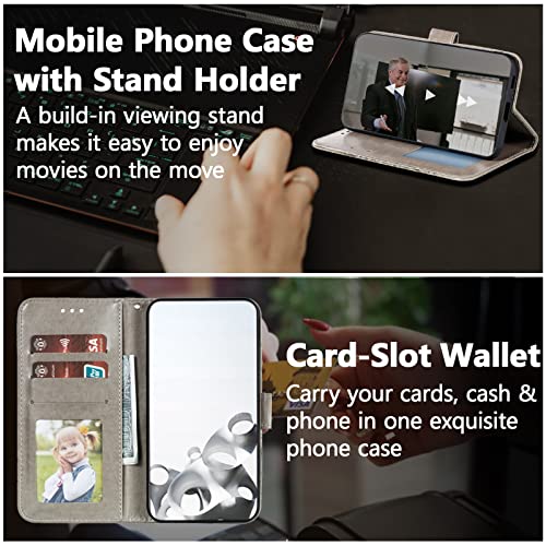 EYZUTAK Case for iPhone 13 Pro, Premium PU Leather Magnetic Flip Wallet Case with Card Holder Cash Slot Lanyard Strap Kickstand Function Embossed Mandala Flower Pattern Shockproof Cover - Gray - color: Gray, size: iPhone 13 Pro