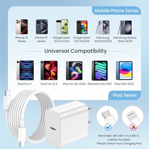 iPhone Charger Fast Charging 20W 3-Pack iPhone 17 Charger & 6FT USB C Cable - color: White