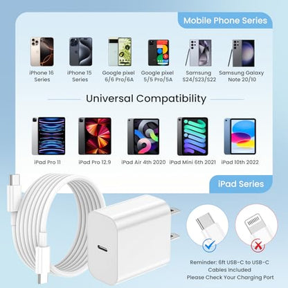 iPhone Charger Fast Charging 20W 3-Pack iPhone 17 Charger & 6FT USB C Cable - color: White