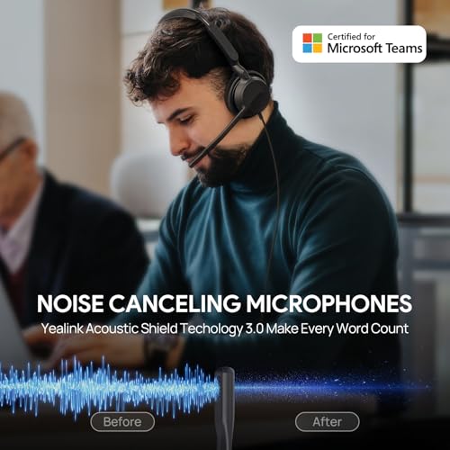 Yealink UH42 USB-C/A Wired Headset,AI Noise Cancelling Mic,in-Line Controls - color: Dual-Ear (Teams）, size: USB-C/A