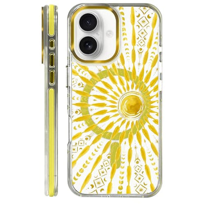 VisEnt Clear Case for iPhone 16, Magnetic Phone Case, Transparent Slim Cover, Military Grade Protection, Shockproof, Anti-Yellowing, Scratch Resistant, Folk Gold Sun - color: Folk Gold Sun, size: Iphone 16