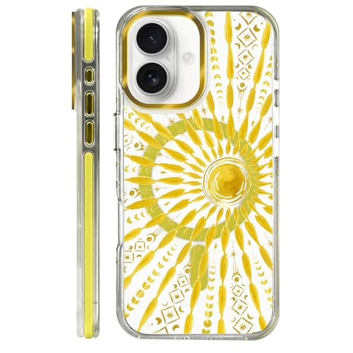 VisEnt Clear Case for iPhone 16, Magnetic Phone Case, Transparent Slim Cover, Military Grade Protection, Shockproof, Anti-Yellowing, Scratch Resistant, Folk Gold Sun - color: Folk Gold Sun, size: Iphone 16