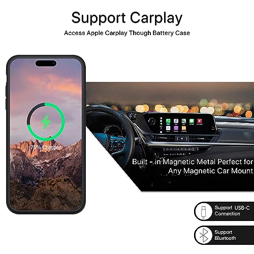 Battery Case for iPhone 15 Pro, 10000mAh High Capacity Rechargeable Portable Protective Extended Charger Case Wireless Charging Compatible with iPhone 15 Pro (6.1 inch) Charging Case & Carplay (Black) - size: iPhone 15 Pro