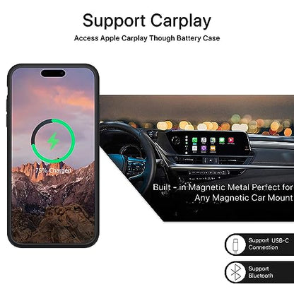 Battery Case for iPhone 15 Pro, 10000mAh High Capacity Rechargeable Portable Protective Extended Charger Case Wireless Charging Compatible with iPhone 15 Pro (6.1 inch) Charging Case & Carplay (Black) - size: iPhone 15 Pro