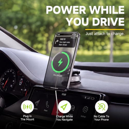 Magnetic Phone Holder for Car Wireless Charging, 15W Fast Wireless Car Charger with Vacuum Suction, 360° Adjustable Magnetic Mount for Dashboard & Windshield, Hands-Free for MagSafe iPhone & Android - size: for Magnetic General PM