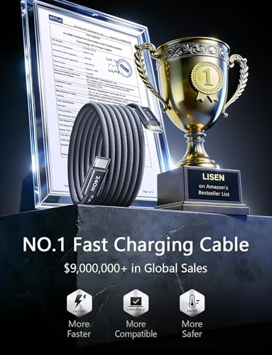 LISEN 90W USB C Car Charger & 240W C-C Cable [6.6FT, 2-Pack]