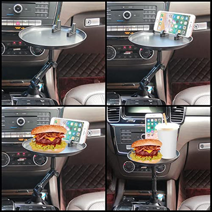 Cellet Cup Holder Tray for Car with Phone Mount – Expandable Base, 360° Rotation Food & Drink Tray with Non-Slip Surface, Adjustable Arm for Eating in Vehicle – Fits Most Standard Car Cup Holders - style: Food Tray
