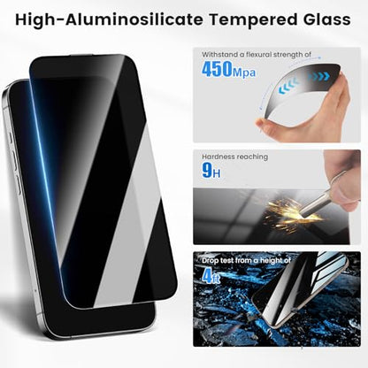 360 Privacy for iPhone 16e 14/13 Pro / 13 Screen Protector 2 Pack, [Auto Alignment Dust Free] Full Coverage Easy Install 4 Way Anti Spy Tempered Glass for Apple 13 Pro / 14/13 16e