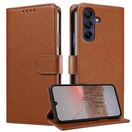 for Galaxy A17/A16 5G Phone Case Wallet RFID Blocking (Brown) | Premium PU leather, card holder/cash slots, protective flip cover for Samsung Galaxy A17/A16, magnetic closure, kickstand - color: Brown