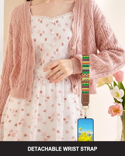 Nipichsha Crossbody Phone Strap with Wallet, Clip and Go Strap for Phone - color: Folk Style