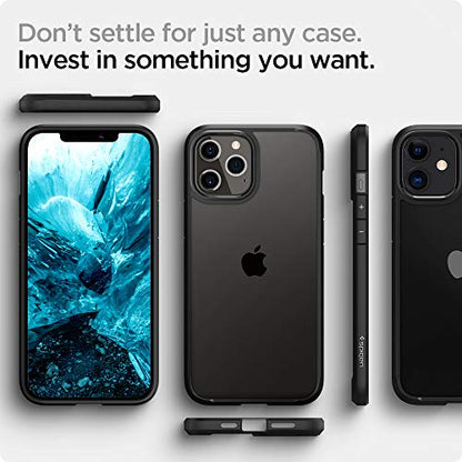 Spigen for iPhone 12/12 Pro Case, Ultra Hybrid [No Magnet Ring][Anti-Yellowing] - Matte Black | Anti-Yellowing Crystal Clarity, Qi Wireless Charge Ready, Patented Air Cushion, MIL-STD-810H Military-Grade Drop Protection - color: Matte Black, size: iPhone
