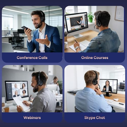 Wireless Headset with Mic for Work, Bluetooth Headset, Mic Clear Calls, Wireless Headphones with AI Noise Cancelling Microphone (Bluetooth 5.3 & Mic Mute), for Laptop (Without USB Dongle)