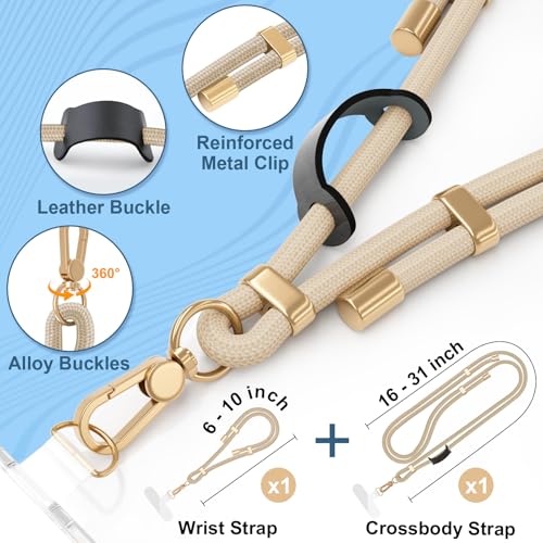 4-IN-1 Phone Lanyard Crossbody & Wrist Strap Kit with 2 Pack Tabs - color: Beige