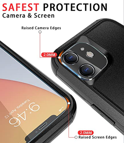 Diverbox for iPhone 11 Case [Shockproof] [Dropproof] [Tempered Glass Screen Protector],Heavy Duty Protection Phone Case Cover for Apple iPhone 11 (Black-3in1) - color: Black-3in1