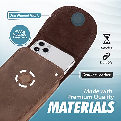 Genuine Leather Phone Holster for Men, Belt Pouch Cell Phone Holder Belt Clip Holster Case Fit for iPhone 17 Pro Max 16 Pro Max 15 Pro Max 14 Pro Max Samsung Galaxy S25 Ultra S24 Ultra (Brown) - color: Retro Brown