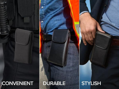 Turtleback Belt Clip for iPhone 16 Pro Max, 15 Pro Max, 14 Pro Max -Medium- Fits w/Shockproof Commuter Style Cases, Premium Black Leather Vertical Belt Holder, Magnetic Closure HD Rotating Clip - color: Vertical - Leather w/ HD Clip, size: Medium