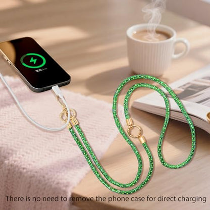 Crystal Phone Lanyard Crossbody Adjustable Rhinestone Anti-Theft Phone Strap Crossbody Cell Phone Neck Strap for Women - color: Green