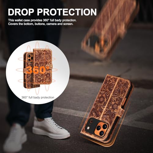 Leather Case Compatible With iPhone 17 Pro Max Wallet 6.9" | Genuine Leather 2-in-1 Magnetic Detachable Shockproof,Flip Folio Cover with Card Slot,Wireless Charging RFID Blocking brown - color: Dark brown, size: 17 Pro Max