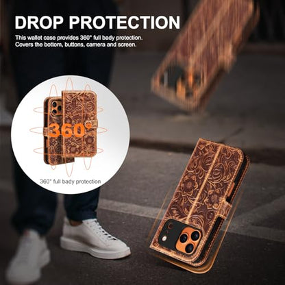 Leather Case Compatible With iPhone 17 Pro Max Wallet 6.9" | Genuine Leather 2-in-1 Magnetic Detachable Shockproof,Flip Folio Cover with Card Slot,Wireless Charging RFID Blocking brown - color: Dark brown, size: 17 Pro Max