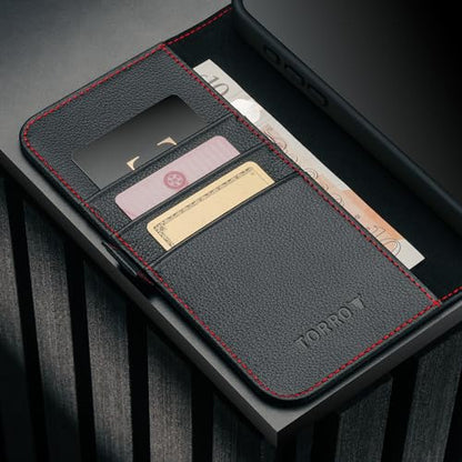TORRO Leather Case Compatible with iPhone 17 Pro Max 6.9" 2025 - Premium Leather Wallet Flip Case with Kickstand and Card Slots (Compatible with Official MagSafe Chargers) - Black - color: Black with Red Detail, size: iPhone 17 Pro Max