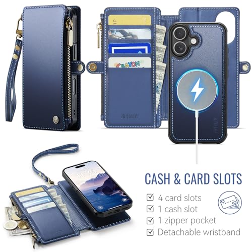 for iPhone 16 - Phone Case Wallet Magnetic Detachable, Navy Blue - color: Navy Blue, size: iPhone 16