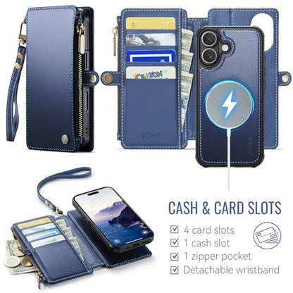 for iPhone 16 Plus - Phone Case Wallet Magnetic Detach, Navy Blue - color: Navy Blue, size: iPhone 16 Plus