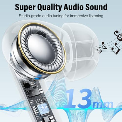 Wireless Earbuds, Bluetooth 5.4 Headphones Bass Stereo/Clear Calls, Ivory - color: AI-Ivory