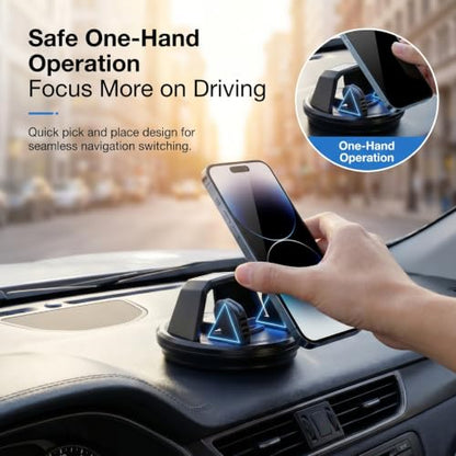 Car Phone Holder Mount, Car Dashboard Phone Holder, Anti-Slip Waterproof Navigation Mount with Wider Silicone Base, Rotatable One-Hand Operation Bracket, Universal for Most Phones (Black)