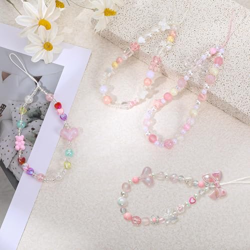 Pink Beaded Phone Wrist Straps, Y2K Phone Case Charms Camera Charm Strap, Lanyard Keychain Wristlet Aesthetic Cellphone Charm - style: 4 Pink Pink & Purple Dreamy