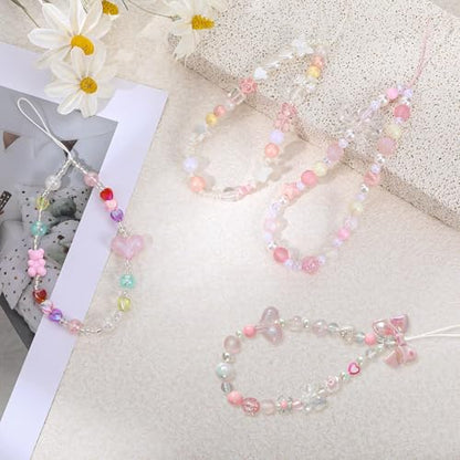 Pink Beaded Phone Wrist Straps, Y2K Phone Case Charms Camera Charm Strap, Lanyard Keychain Wristlet Aesthetic Cellphone Charm - style: 4 Pink Pink & Purple Dreamy