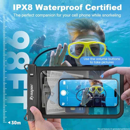 Rynapac Large Waterproof Phone Pouch [Up to 10"] - 2 Pack IPX8 Waterproof Phone Case for iPhone 17 16 15 Pro Max Galaxy S26 Ultra, Touchscreen & Underwater Photography, Beach Cruise Essentials 2026 - color: [Black + Pink] Large Waterproof Phone Pouch, siz