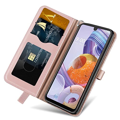 LG Stylo 6 Wallet Case with Card Holder/Slot,PU Leather Flip Folio Shell [Magnetic Closure][Wrist Strap][Kickstand] Shockproof Cover Fit LG Stylo 6(6.8''),Rose Gold - color: Rose gold, size: LG Stylo 6