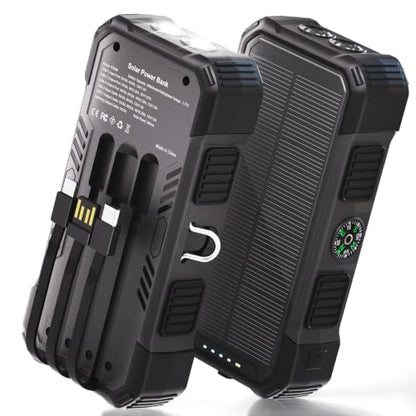Solar Power Bank 20000mAh, 22.5W Fast Charging, Dual Flashlight, Black
