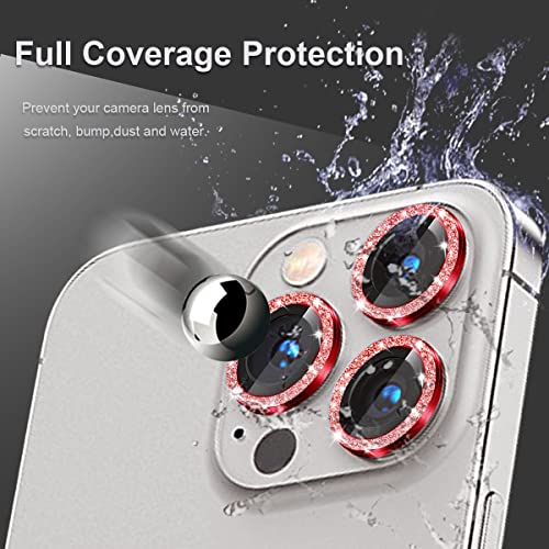 [3+1] Compatible for iPhone 15 Pro ＆ iPhone 15 Pro Max Camera Lens Protector 9H Tempered Glass Camera Cover Metal Individual Ring Full Coverage Camera Lens Protector with Removal Tool (glitter red) - color: glitter red