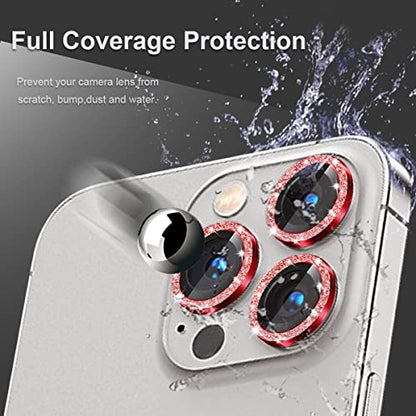 [3+1] Compatible for iPhone 15 Pro ＆ iPhone 15 Pro Max Camera Lens Protector 9H Tempered Glass Camera Cover Metal Individual Ring Full Coverage Camera Lens Protector with Removal Tool (glitter red) - color: glitter red