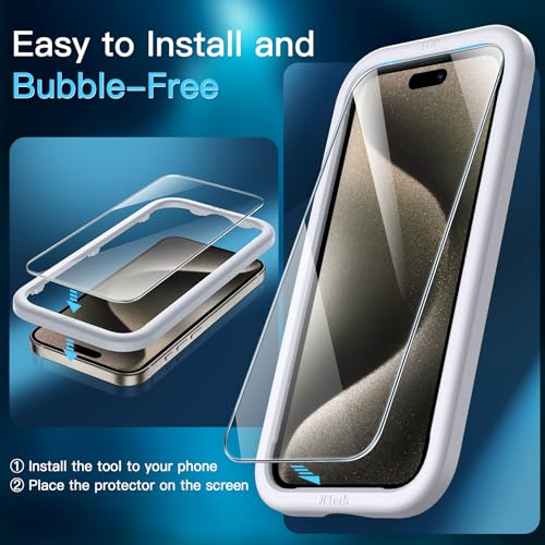 JETech Screen Protector for iPhone 15 Pro Max, 2-Pack | 9H Tempered Glass, HD Clear, Anti-Scratch Protection, Easy Installation Tool - size: iPhone 15 Pro Max