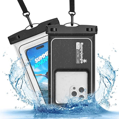 Waterproof Phone Pouch - 2 Pack IP68 Floating Waterproof Phone Case, Dry Bag Beach Cruise Essentials 2026 with Adjustable Lanyard for iPhone 17 16 15 Pro Max / Galaxy S24 S23 (Black and White)