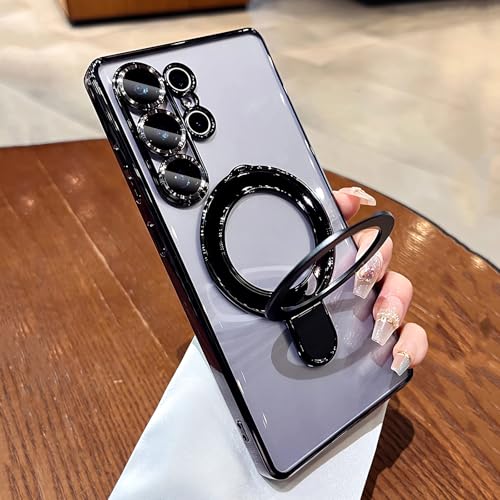 LXK Magnetic for Samsung Galaxy S26 Ultra Case with Stand Clear, Black | [Fit for MagSafe] [Full Camera Protection] Titanium Alloy Sturdy Stand, 15FT Military Protection for Galaxy S26 Ultra Case - color: Black