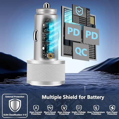 Apple MFi Certified iPhone 17 Car Charger, 3Port 67W PD/QC3.0 Power Adapter - color: Carbon Fiber Silver