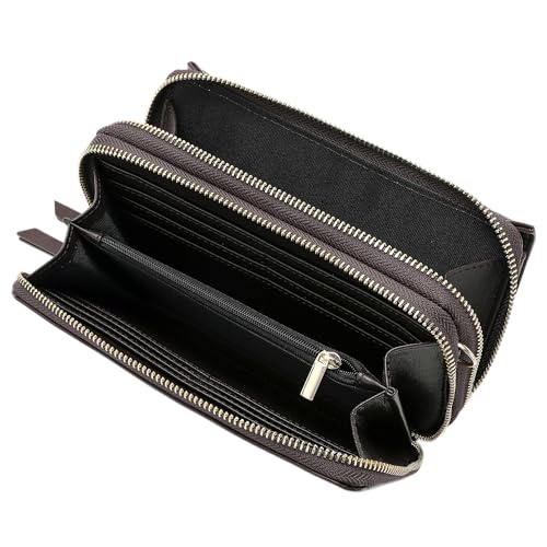 RFID Crossbody Wallet Wristlet Purse with Phone Pocket For Women Vegan Leather - color: Brown Coffee