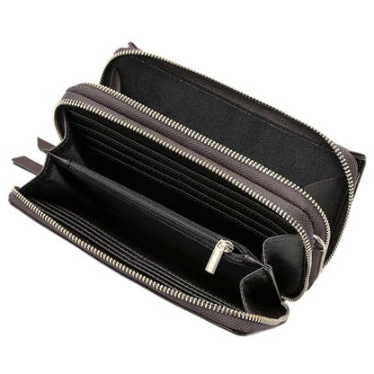 RFID Crossbody Wallet Wristlet Purse with Phone Pocket For Women Vegan Leather - color: Brown Coffee