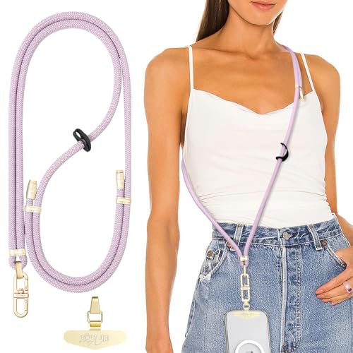 Adjustable Anti-Theft Phone Lanyard Neck & Crossbody Strap with 0.2mm Metal Tab & Comfort-Fit 8mm Rope (Light Purple) - color: Light Purple