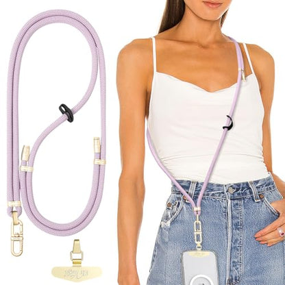 Adjustable Anti-Theft Phone Lanyard Neck & Crossbody Strap with 0.2mm Metal Tab & Comfort-Fit 8mm Rope (Light Purple) - color: Light Purple
