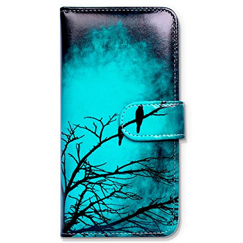 Bcov Case for Galaxy A54, Black Bird Green Leather Flip Phone Case Wallet Cover with Card Slot Holder Kickstand for Samsung Galaxy A54 5G - color: Black Bird Pattern