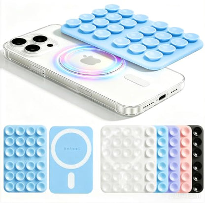 Anteel Magnetic Suction Phone Mount Compatible with MagSafe Case, Removable Silicone Grip Phone Holder for iPhone 14/15/16/17, Hands-Free Selfie/Video for TikTok Creator/Influencer (Baby Blue) - color: Baby Blue