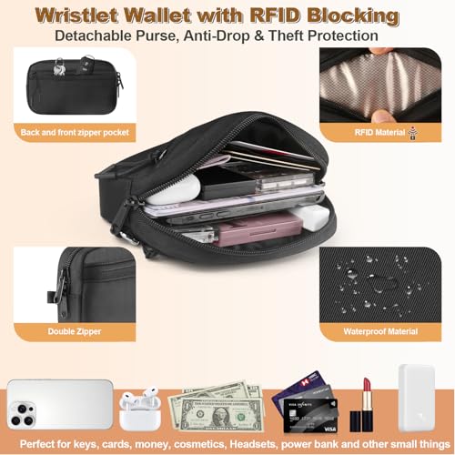 YFWE Clip and Go Strap for Phone with Wallet Crossbody, Adjustable Phone Lanyard with Detachable RFID Wristlet Wallet, Pattern Strap - Black (L) - color: Black-pattern Strap, size: Large